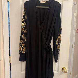 Tory Burch Black Dress with Gold Floral Accents